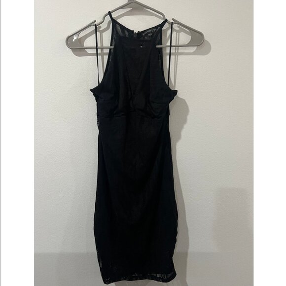 GUESS Black Lace Halter Bodycon Dress with Triangle Lace Detail - Picture 5 of 7
